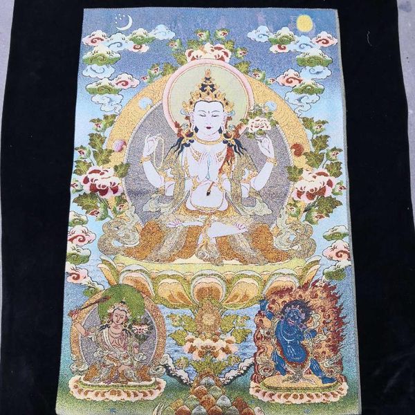 

other arts and crafts tibetan thangka buddha four-arm guanyin embroidery