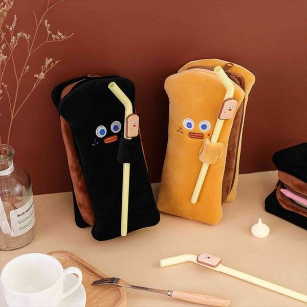 

toast pencil case student cosmetic bag large capacity pen box korea soft plush stationery pouch girls bread organizer holder