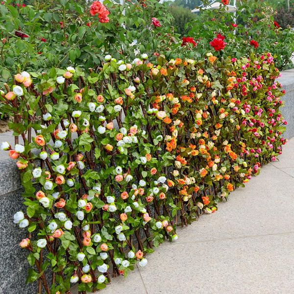 

fencing, trellis & gates wooden hedge with two colors flowers and leaves buds garden decoration screening expanding privacy screen