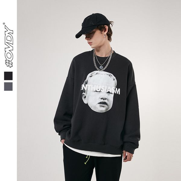 

wxwovdy 2021 autumn winter new american street fashion brand newborn printed round neck loose off shoulder long sve sweater, Black