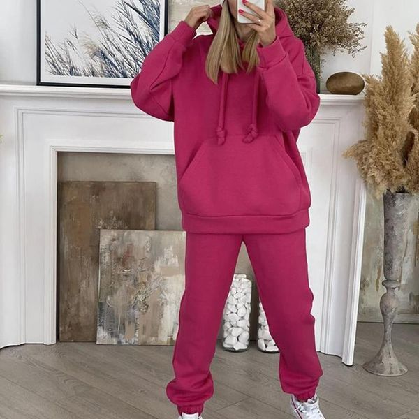 

women's two piece pants xmax fashion casual sport loose suits women elegant ankle banded suit solid front pocket hoodies ladies, White