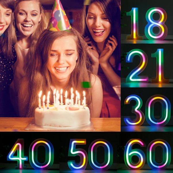 

luminous led decor birthday party 30th 40 50 60 70 number 0 - 9 arabic numerals battery lamp wedding anniversary decoration sashes