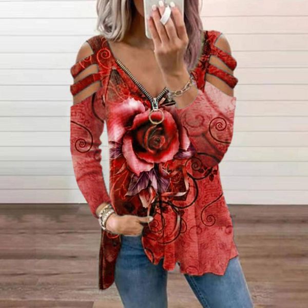 

women's blouses & shirts vintage off shoulder zipper blouse women long-sleeve casual floral harajuku loose retro clothing 40#, White