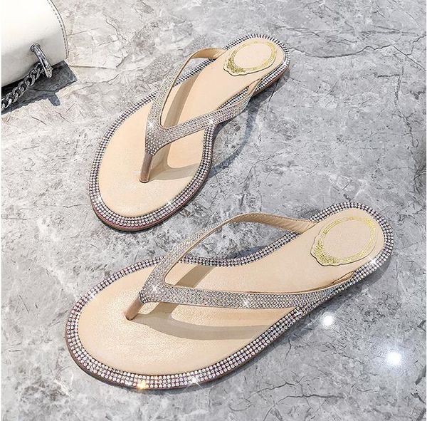 

slippers crystal women shoes summer bohemia fashion beach sandals thongs flip flops for platform 2021, Black