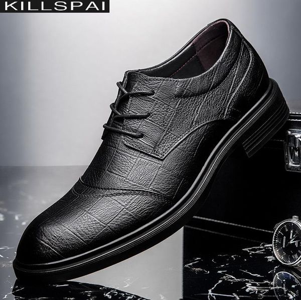 

dress shoes formal big size 48 men fashion men's handmade business wedding party genuine leather lace-up male, Black