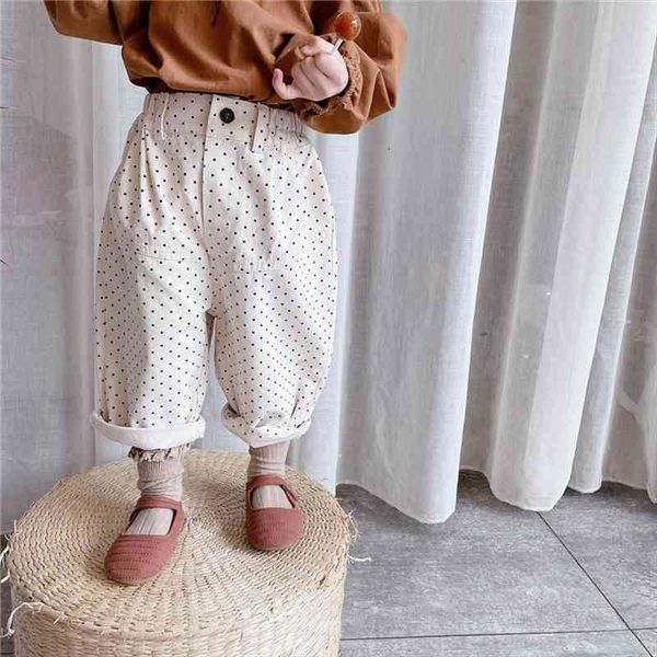 

spring korean style dot casual pants kids girls cotton all match trousers, Blue