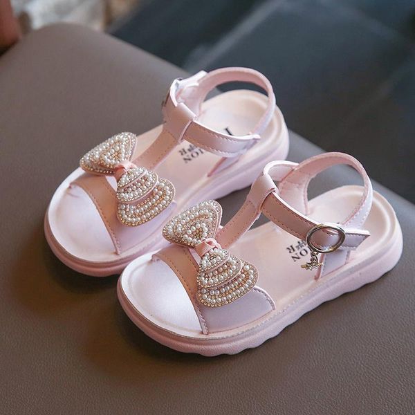 

sweet girls princess shoes sandals 2021 fashion summer kids children big beads bow baby anti-slip open toe zapatos 22-38, Black;red