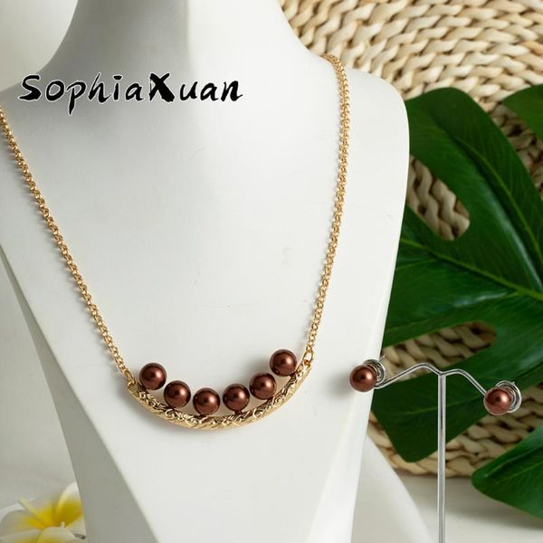 

earrings & necklace sophiaxuan hawaiian design jewelry sets gold filled polynesian multicolor pearl smile stud necklaces for women gift, Silver
