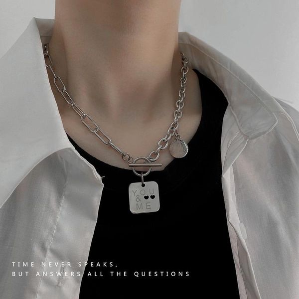 

chains letter necklaces woman jewelry necklace square chain pendant lady lovers silver color vintage european stainless naszyjnik