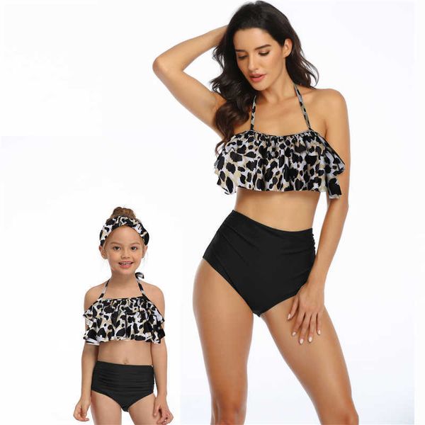

swimwear 2021 family matching swimsuit mother girl bikini women children baby kid beach womens swim wear tankini maillot de bain, White;black