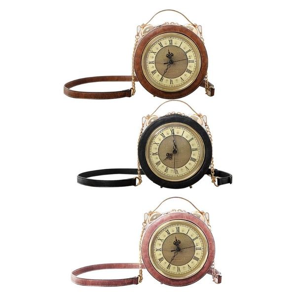 

evening bags fashion pu leather women lady vintage clock round handbag messenger crossbody d0ud