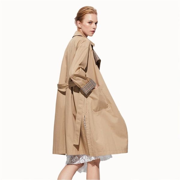 

spring and autumn long european american casual windbreaker women's jacket 210923, Tan;black