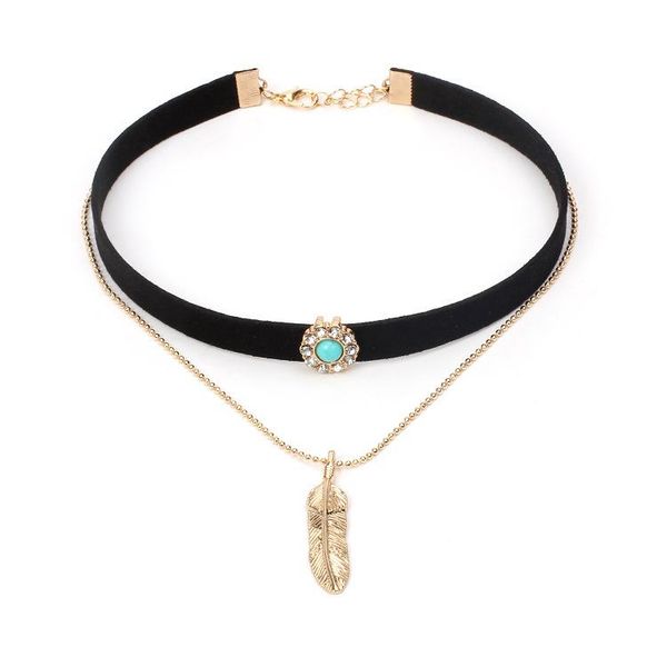 

pendant necklaces fashion summer burst flannelette rhinestone multi-layer necklace leaf double women's collar, Silver