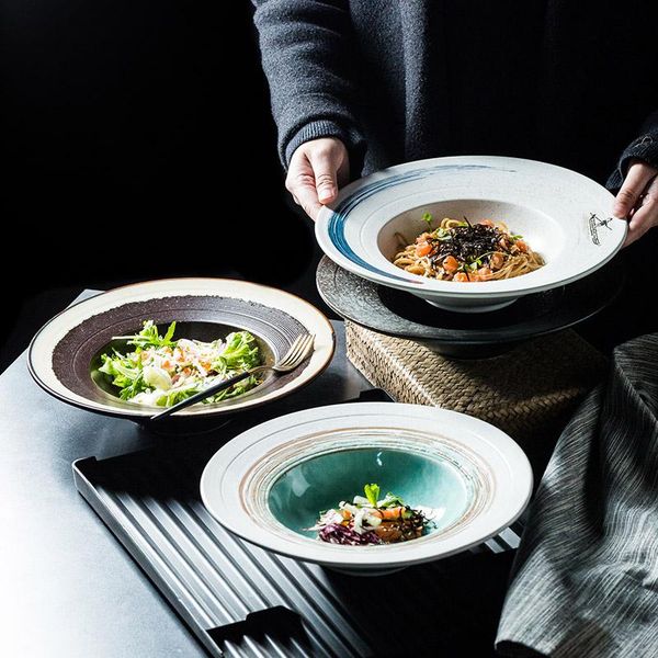 

dishes & plates japanese ceramic plate large thick soup deep creative black white dinner flying saucer