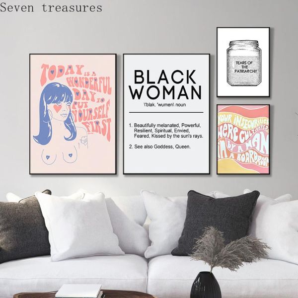 

paintings no frame black women definition put yourself first self love feminist positive girl wall art prints canvas painting home decor