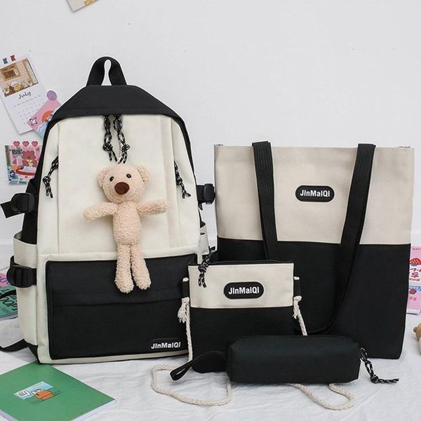 

backpack korean canvas backpacks for women 2021 fashion 4 piece set school bags teenage girls cute student multi pocket mochilas 50