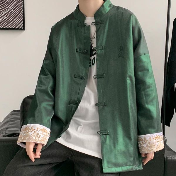 

ethnic clothing traditional chinese for men hanfu tang suit oriental fashion embroidery jackets coat zen tea shirts blouse, Red