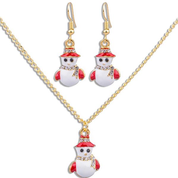 

earrings & necklace 2021 enamel christmas snowman jewelry set long link chain cute for women children gift, Silver