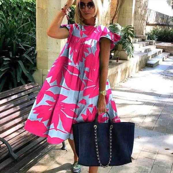 

women casual vintage petal short sleeve dress summer loose daisy floral beach dress elegant o neck party vestido, Black;gray