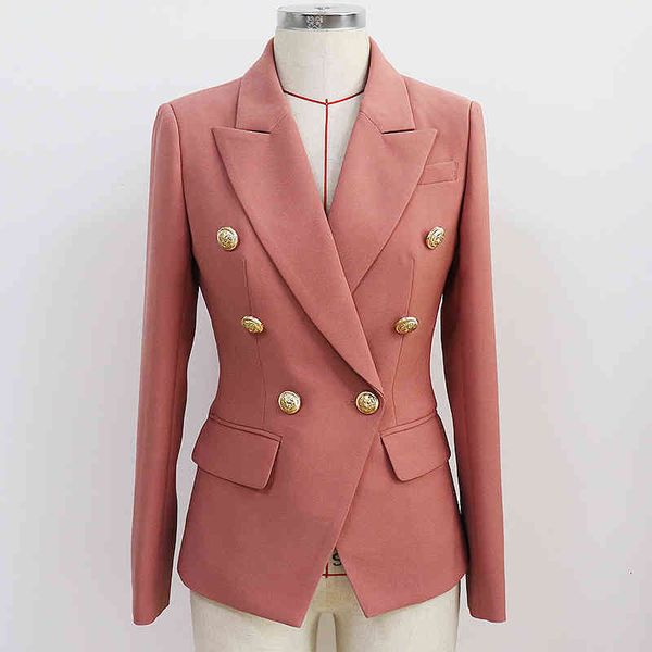 

women's jackets formal women fashion lion metal button double-breasted suit solid red bean shawl collar long sleeve ladies clothes fkk1, Black;brown