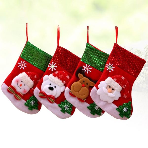

christmas decorations 4pcs stereoscopic stockings plush gift bag socks pendant decoration creative sequin pouch tree hanging ornam