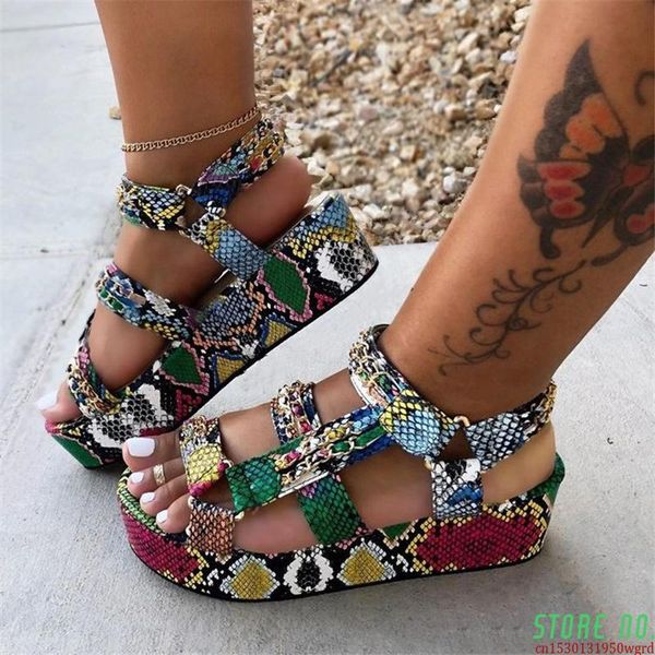 

sandals women's sandal 2021 snake-print leopard print thick soles for women web celebrity style peep-toe, Black