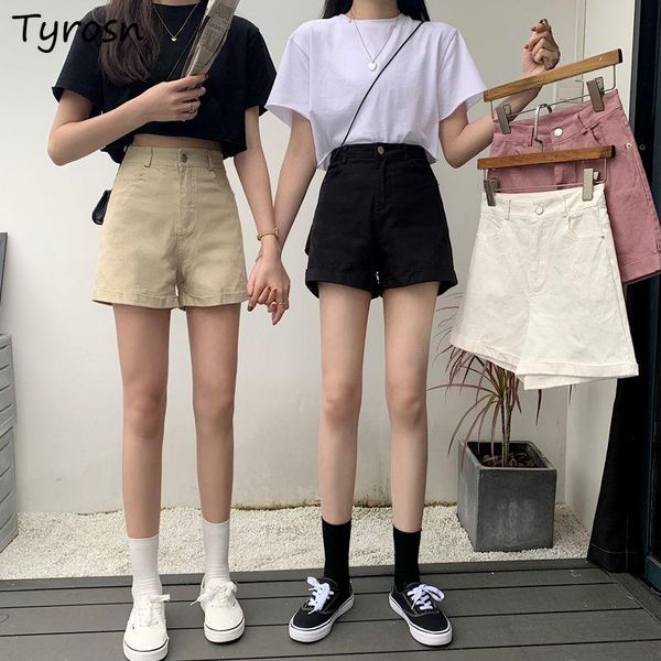 

women's shorts women solid simple high waist trousers chic pockets loose summer all-match japanese style sweet fashion students tender, White;black