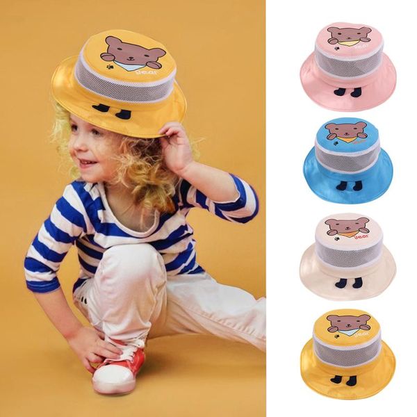 

wide brim hats sun hat uv protection kids summer camping children baby boys girls cartoon bear bucket outdoor beach caps, Blue;gray