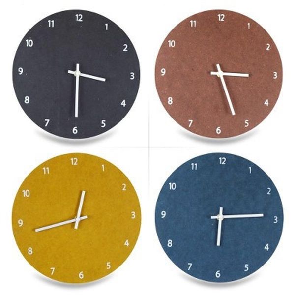 

wall clocks 12 inch minimalist round clock wooden living room bedroom decor modern watch silent solid color dial hanging