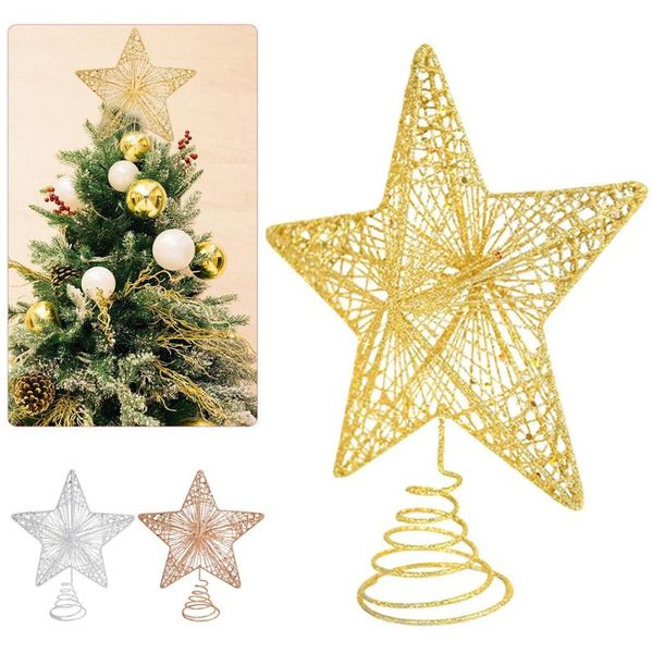 

christmas decorations a glittering tree with an iron star, five-pointed octagonal table decoration star