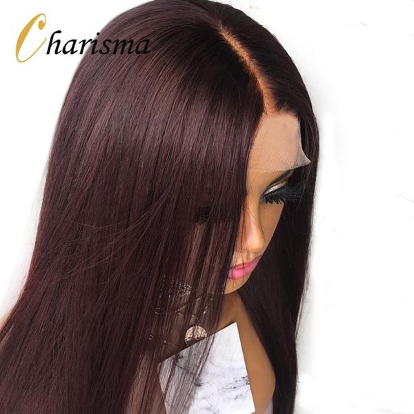 

synthetic wigs charisma lace front wig long silky straight hair middle part for black women dark burgundy cosplay