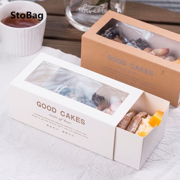 StoBag 10 pz Grazie Finestra Asciugamano Scatola per Torta Rotolo di Neve Croccante Torrone Scatola di Cottura Dount Pacchetto di Carta Festa di Nozze Baby Show