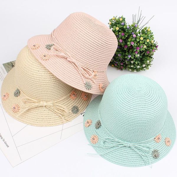 

stingy brim hats straw hat female summer children small fresh korean version of the wild folding beach sweet cute visor, Blue;gray
