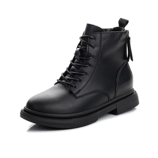 

boots women comfortable leather black motorcycle zipper lace up shoes