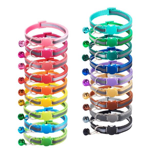 

dog collars & leashes 18 colors colorful cat head pattern with bells collar adjustable nylon buckles reflective cats pets supplies accessori