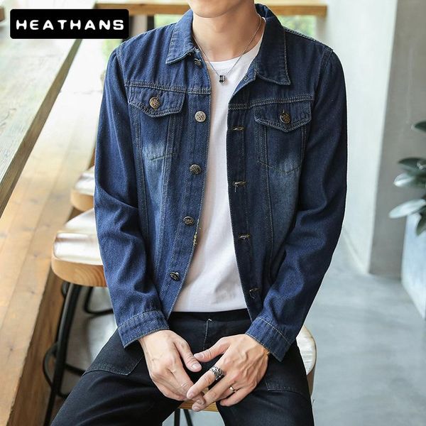 

men jean jackets autumn korean solid color casual denim jacket youth single breasted for drop coats men's, Black;brown