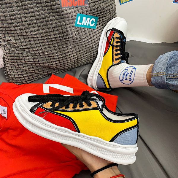 

summer breathable canvas color matching trend versatile men's leisure youth low board sho, Black