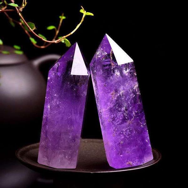 

decorative objects & figurines 1pc natural amethyst point crystal healing energy stone quartz home decor reiki polished crafts 50-80mm carve
