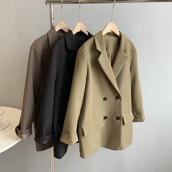 

khaki long women autumn loose solid color female korean style casual black blazer office coat 37ts, White;black
