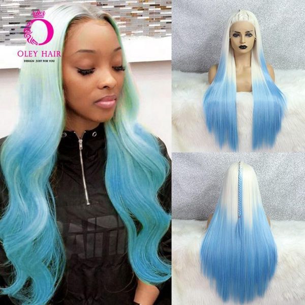 

white blue wig synthetic lace front long straight high temperature fiber ombre color cosplay wigs for black women oley offer1