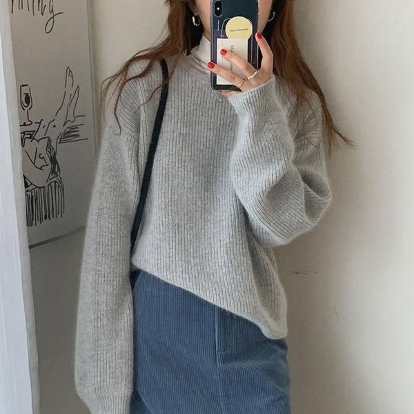 

women's sweaters white plus size knitted long-sleeved pullover sweater winter 2021 fashion lazy simple harajuku office lady, White;black