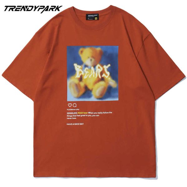 

men's t-shirt bear printed summer short sleeve hip hop oversize cotton casual harajuku streetwear tshirts men clothing 210601, White;black