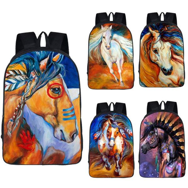 

backpack colorful horse for teenage boys girls children school bags pony women men rucksack kids canvas daypack
