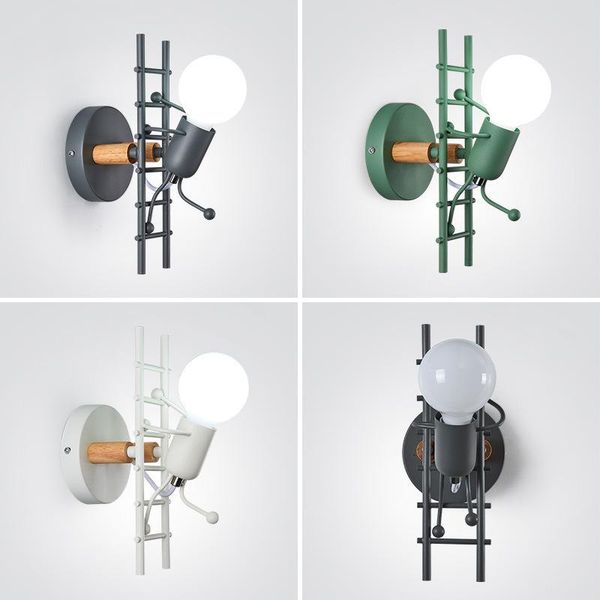 

wall lamp led american industrial style iron lights creative metal cartoon robot sconce for kids children room bedroom ac96-260v
