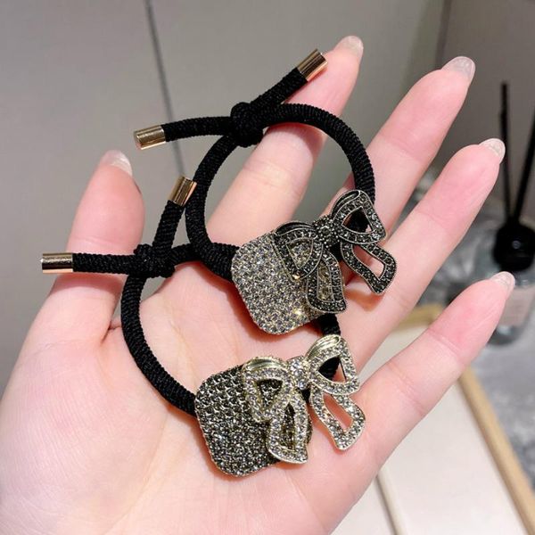

hair accessories french retro heart bow elastic bands luxury jewelry crystal rhinestone hairbands headdress for women girls