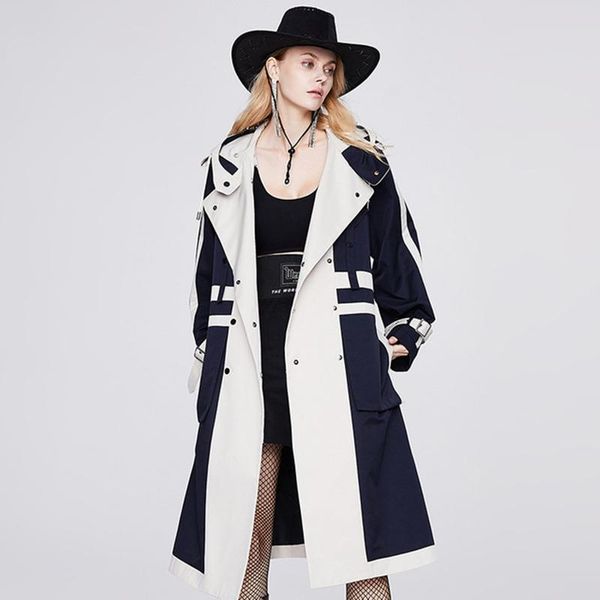 

women's trench coats 2021 autumn fashion brand women color contrast double breasted coat waterproof raincoat business outerwear, Tan;black