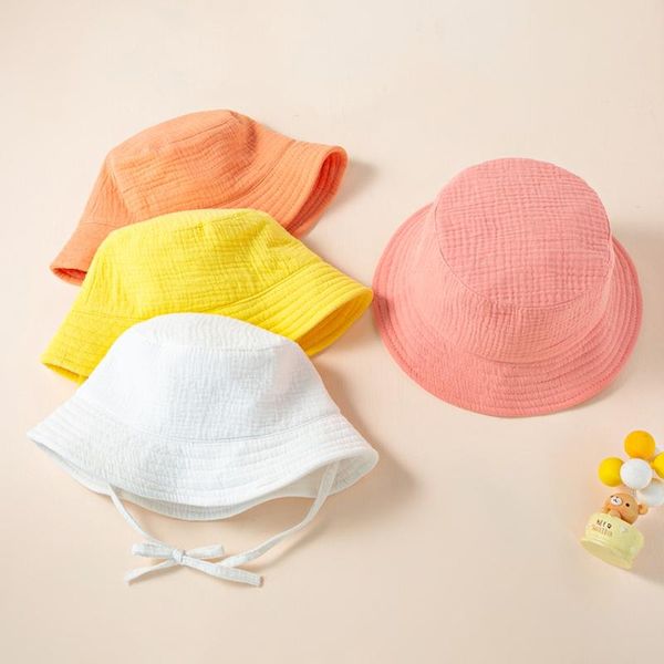 

caps & hats baby kids children fisherman cap wide brim uv protection visor outdoor summer flat sunhat bucket hat, Yellow