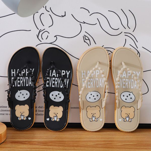

New Women Slippers Flip Flops Womens Girl Sandals Cute Cartoon Animal Prints Platform Shoes Fashion Ladies House Slipper, Beige