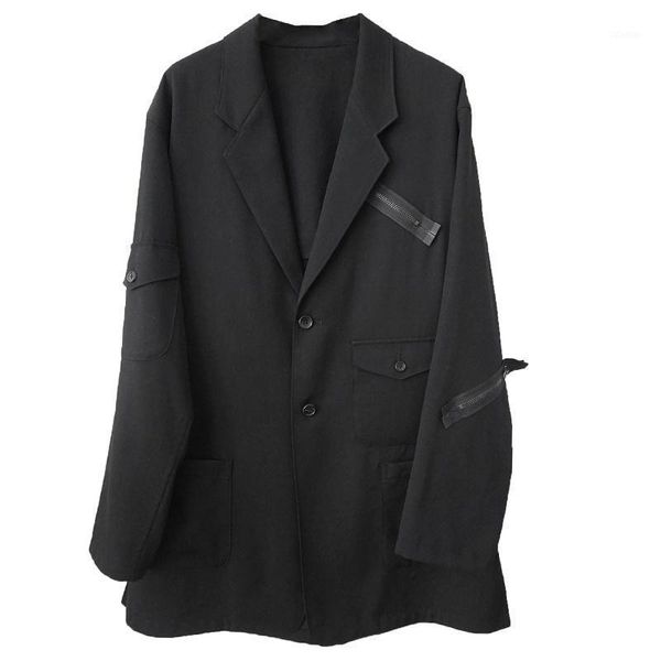 

men's suits & blazers s-5xl clothing fashion hair stylist casual show style zipper panel loose multi pocket suit coat plus size costume, White;black