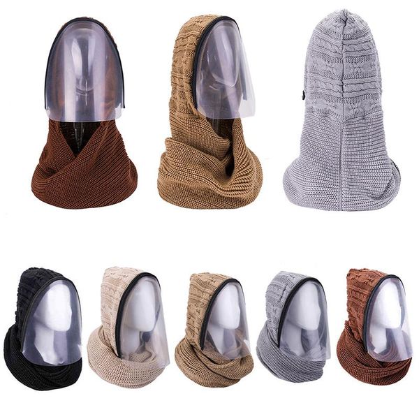 

winter scarf warm full face scarf removable mascarilla plus velvet women men full face mask transparent hooded, Blue;gray